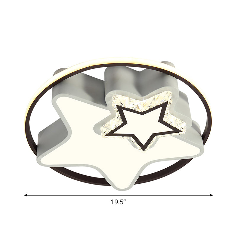 Minimalist Round/Star Ceiling Lamp Crystal Block Sleeping Room LED Flush Mount in Black, Warm/White Light