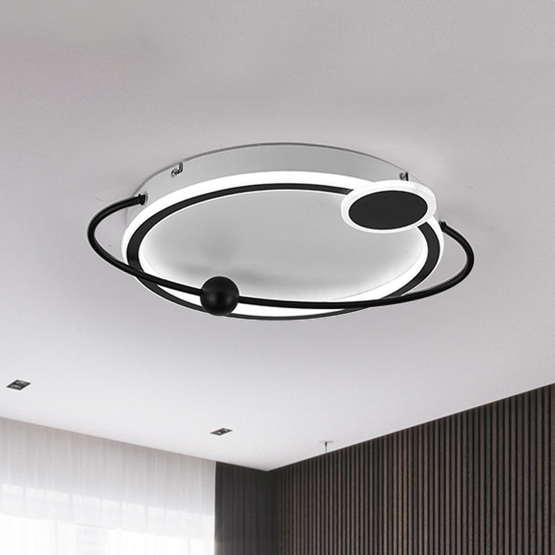 19"/23.5" W Metallic Rounded Flush Light Fixture Modern LED Flush Mount Lamp in Black, Warm/White Light