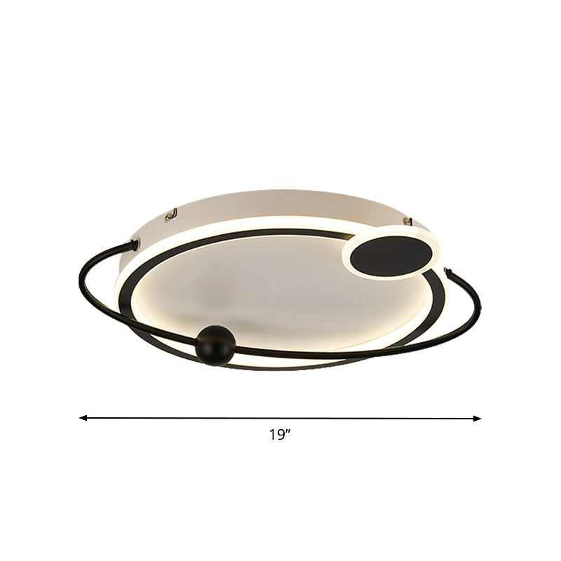19"/23.5" W Metallic Rounded Flush Light Fixture Modern LED Flush Mount Lamp in Black, Warm/White Light