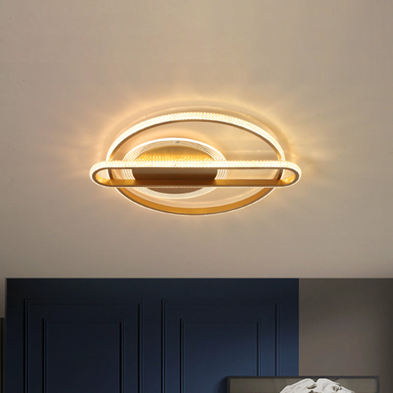 Circular and Oblong Flush Light Fixture Nordic LED Gold Flush Mount Lamp in Warm/White Light, 18.5"/23" W