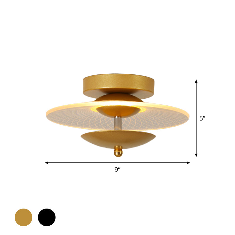 Runde Acryl halb Flush Light Contemporary Black/Gold Finish LED -Deckenbeleuchtung in warmem/weißem Licht für Korridor