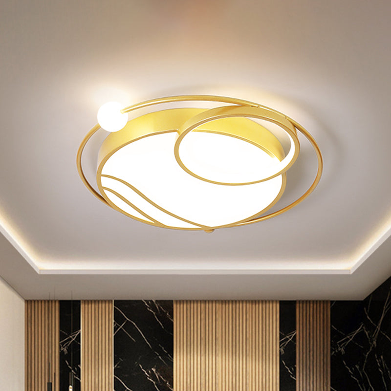 Metal Circular Ceiling Light Fixture Nordic Black/Gold LED Flushmount Lighting in Warm/White Light, 16.5"/20.5" W