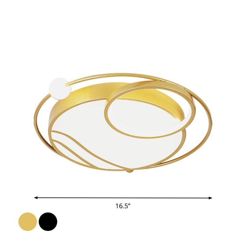 Metal Circular Ceiling Light Fixture Nordic Black/Gold LED Flushmount Lighting in Warm/White Light, 16.5"/20.5" W