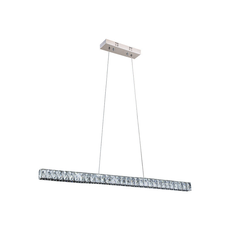 Modernist Linear Island Pendant Crystal Block Dining Room LED Suspension Lighting in Sliver