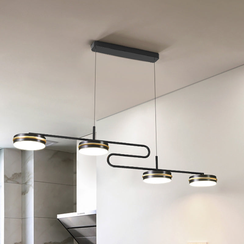 Black Round Pendant Light Minimalist 4-Bulb Metallic Chandelier Lighting Fixture, Warm/White Light