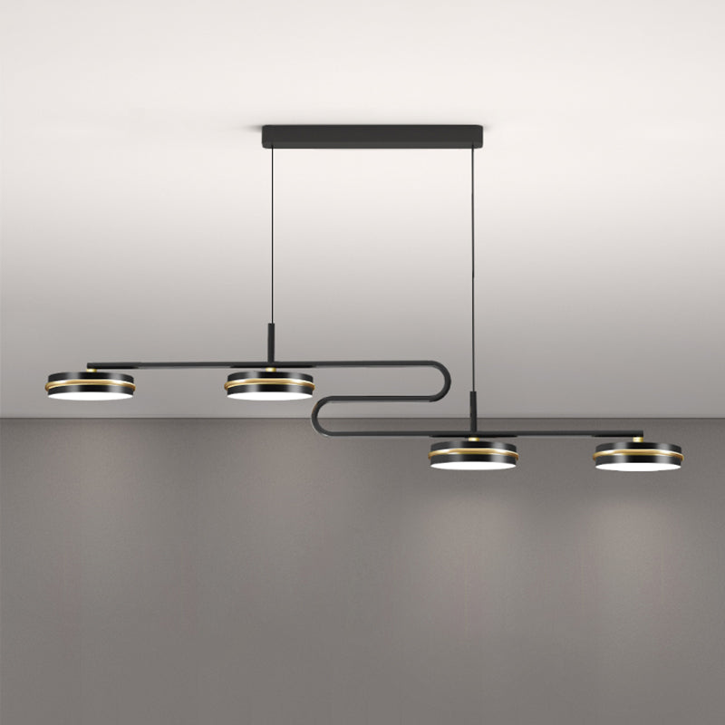 Black Round Light Light Light Minimalist 4-Bulb Il lampadario metallico Apparecchio di illuminazione, luce calda/bianca