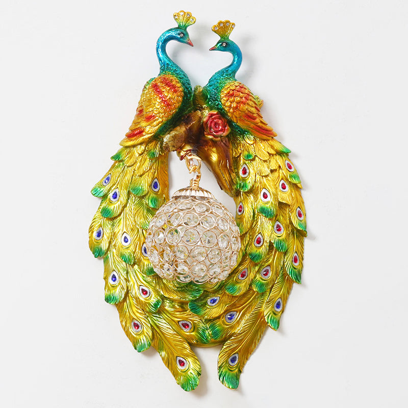 Lámpara de pared de bulbo individual amarillo resina vintage dual pavo real luminato de luz con sombra de cristal transparente biselado
