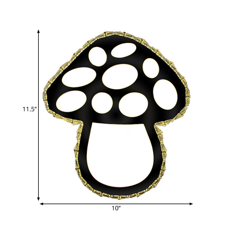 Mushroom Wall Mount Lighting Minimalist Crystal LED Bedside Surface Wall Sconce in Black, 2 Color Light