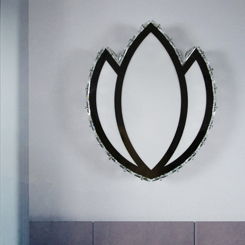 Modern LED Flush Wall Sconce White Lotus Petal Wall Lamp with Faceted Crystal Shade in Warm/White Light