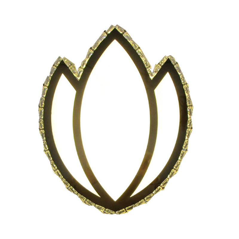 Modern LED Flush Wall Sconce White Lotus Petal Wall Lamp with Faceted Crystal Shade in Warm/White Light