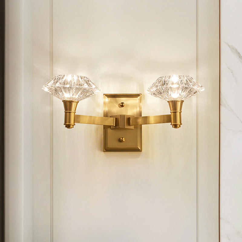 Mussel Wall Mounted Lighting Simplicity Clear Crystal 1/2-Light Doorway Wall Lamp with Clean-Lined Arm in Brass
