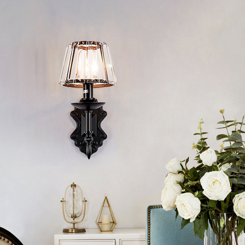 Cone Wall Mounted Lamp Simple Crystal Prisms 1/2-Head Black Wall Light with Candlestick Design