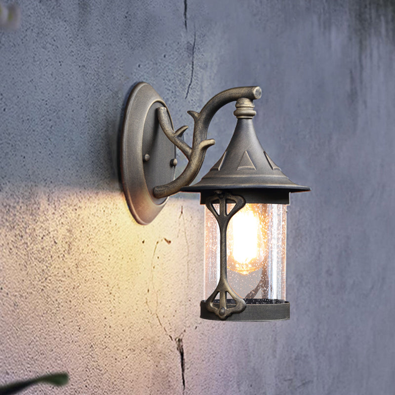 Entrepôt de la lampe de la lampe de la lampe de kérosène 1-Bulb Éclairage d'applications de mur de verre minable dans le bronze en cuivre / antique noir / altéré