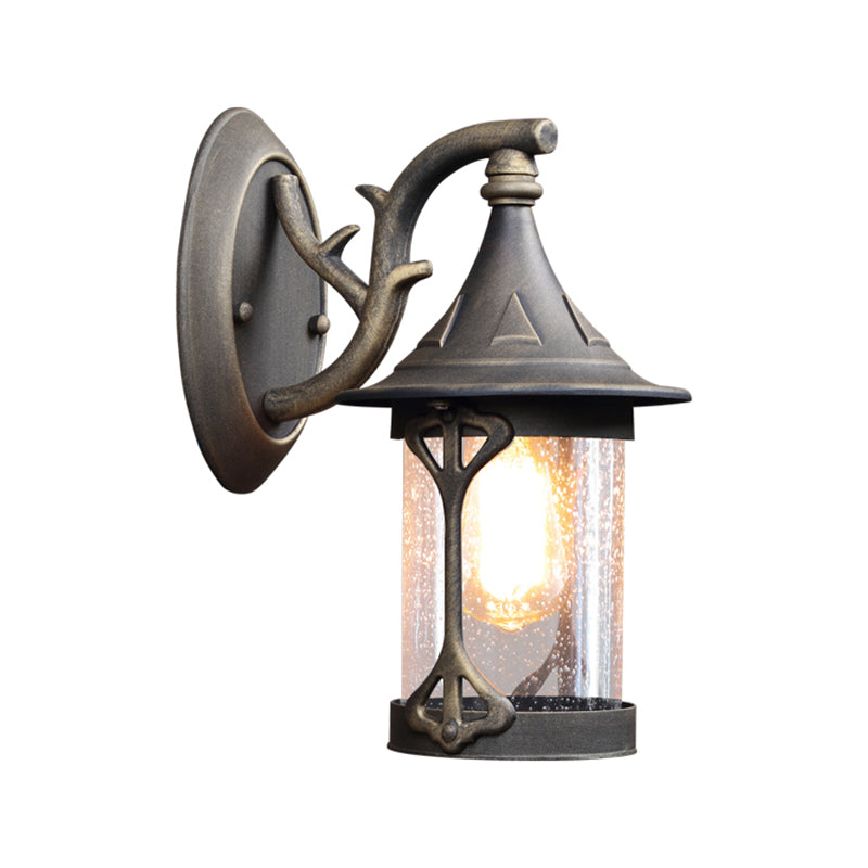 Entrepôt de la lampe de la lampe de la lampe de kérosène 1-Bulb Éclairage d'applications de mur de verre minable dans le bronze en cuivre / antique noir / altéré