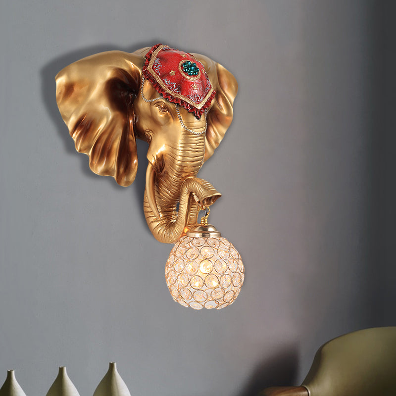 1-Licht-Kuppel/Wasser-Tropfen-Wandbeleuchtung ländlicher weißer/goldener kristallwandmontierter Lampe mit Elefantenkopfdekoration