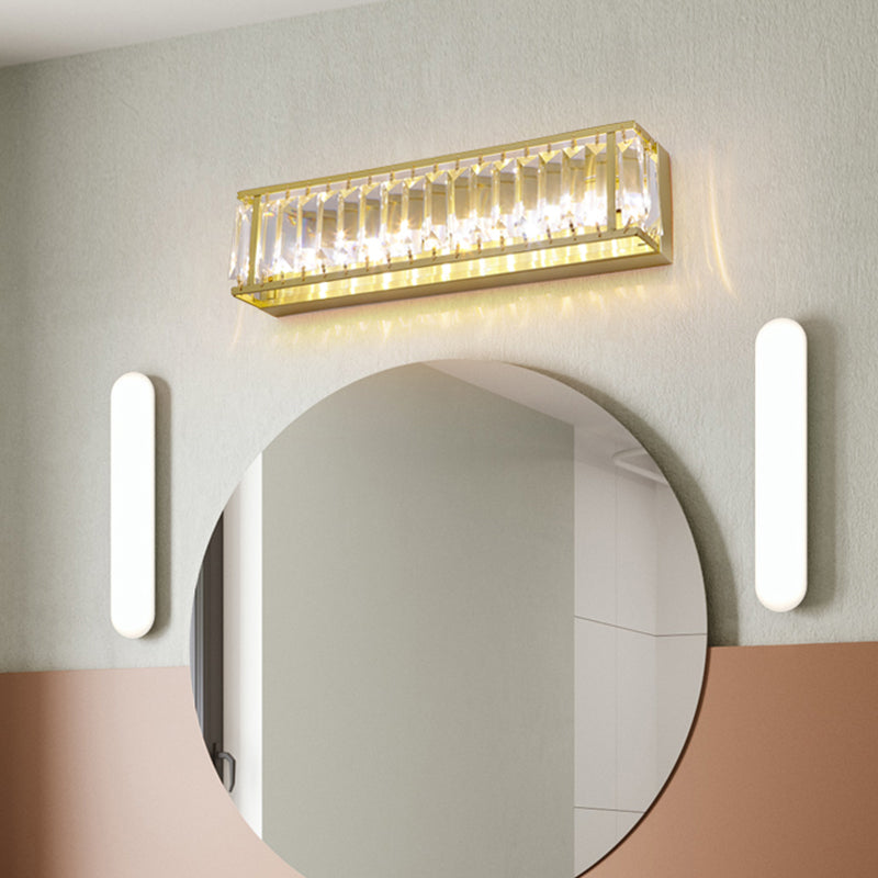 Minimalism Rectangle Vanity Wall Sconce Prismatic Crystal LED Bathroom Wall Mount Light in Black/Gold