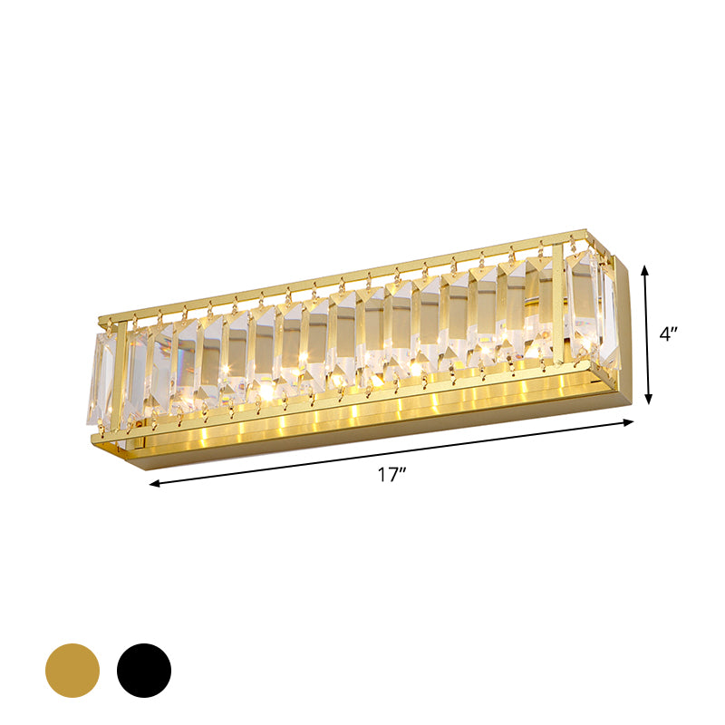 Minimalism Rectangle Vanity Wall Sconce Prismatic Crystal LED Bathroom Wall Mount Light in Black/Gold