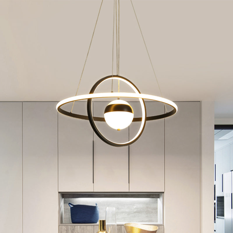 Globe Acryl Pendulum Lamp Modernist Led zwart hangend plafondlicht met cirkelvormige schaduw
