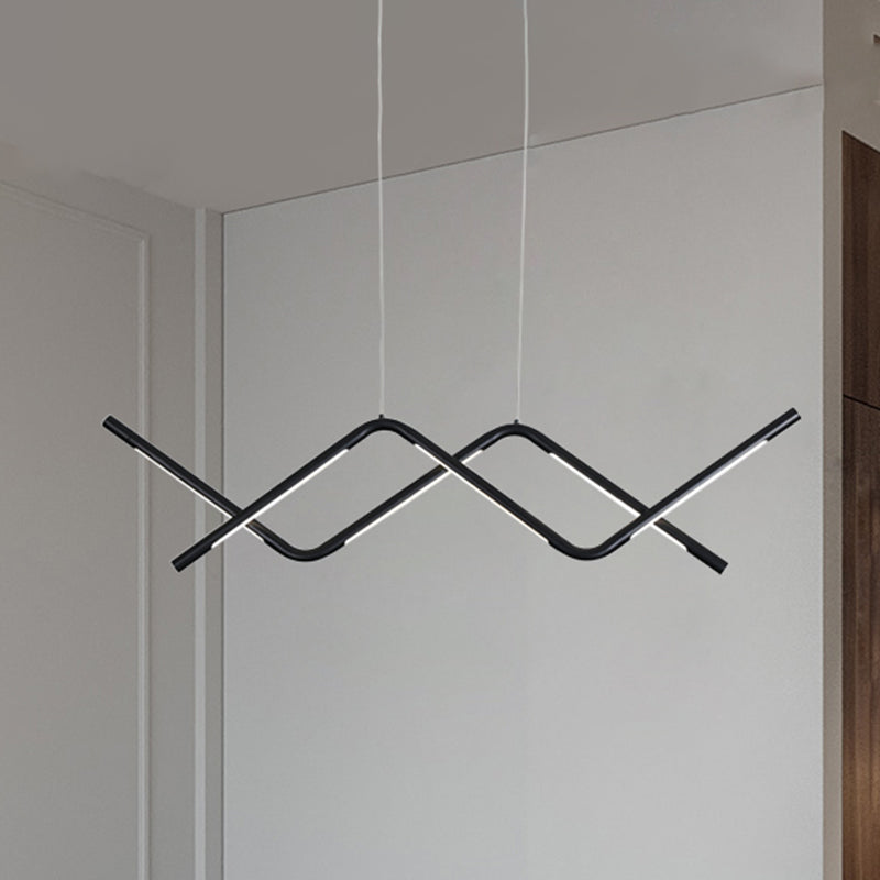 Minimalist Waved Hanging Lamp Acrylic Dining Room LED Island Light Fixture in Black