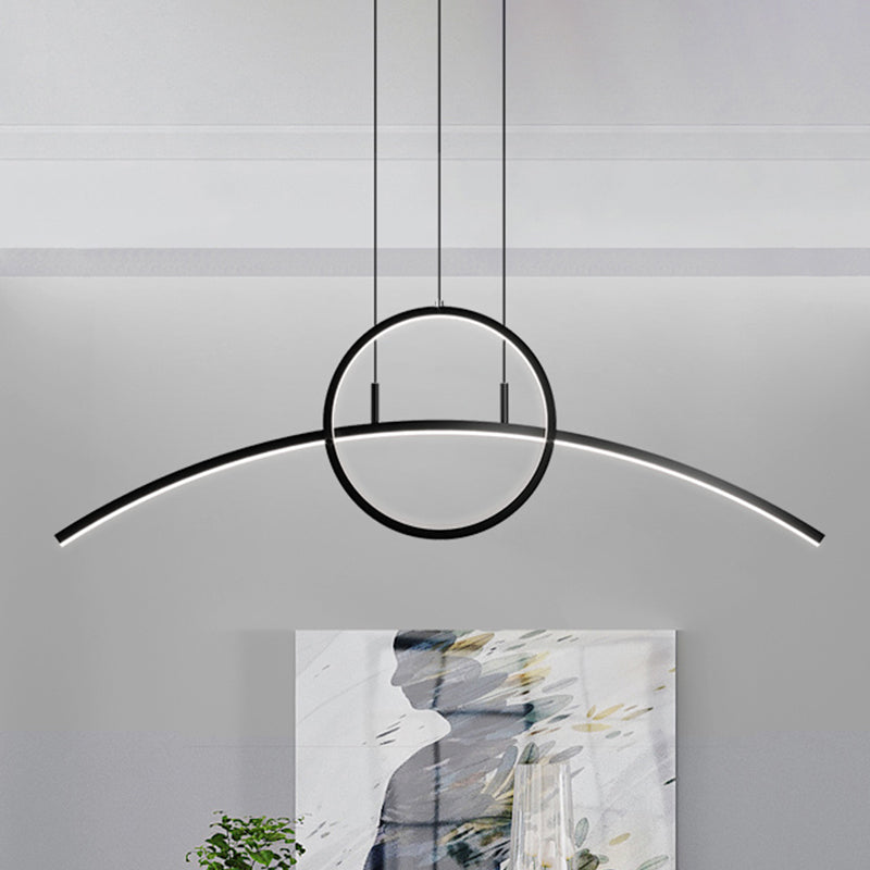 Aluminum Arch Chandelier Light Kit Modern LED Island Lamp with Ringed Design in Black