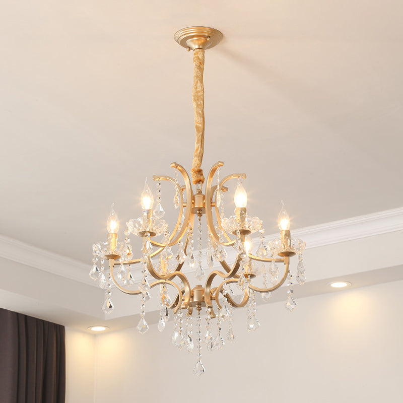 Candélabre métallique Pendre lustre moderne 4 ampoules suspendues suspendues avec accents cristallins en or