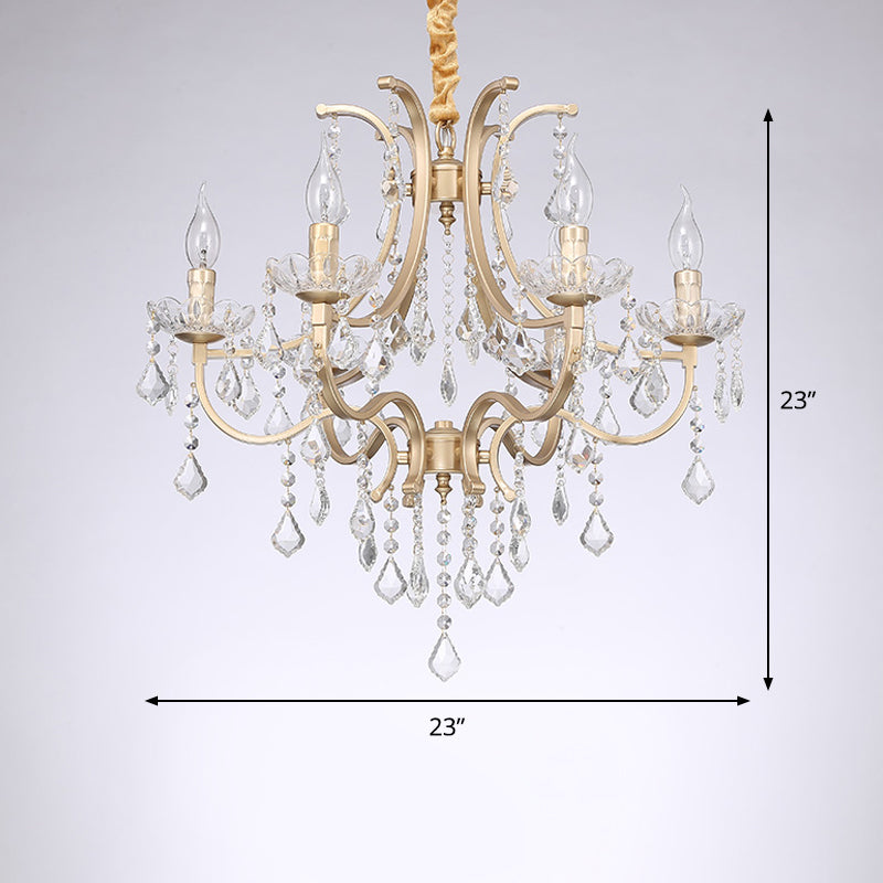 Candélabre métallique Pendre lustre moderne 4 ampoules suspendues suspendues avec accents cristallins en or