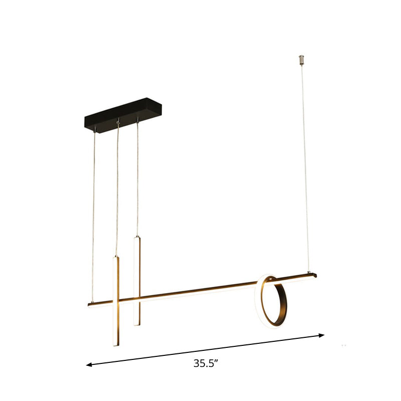 Black Linear Island Light Modern LED Metallic Pendant Lighting with Dual Lines and Ring