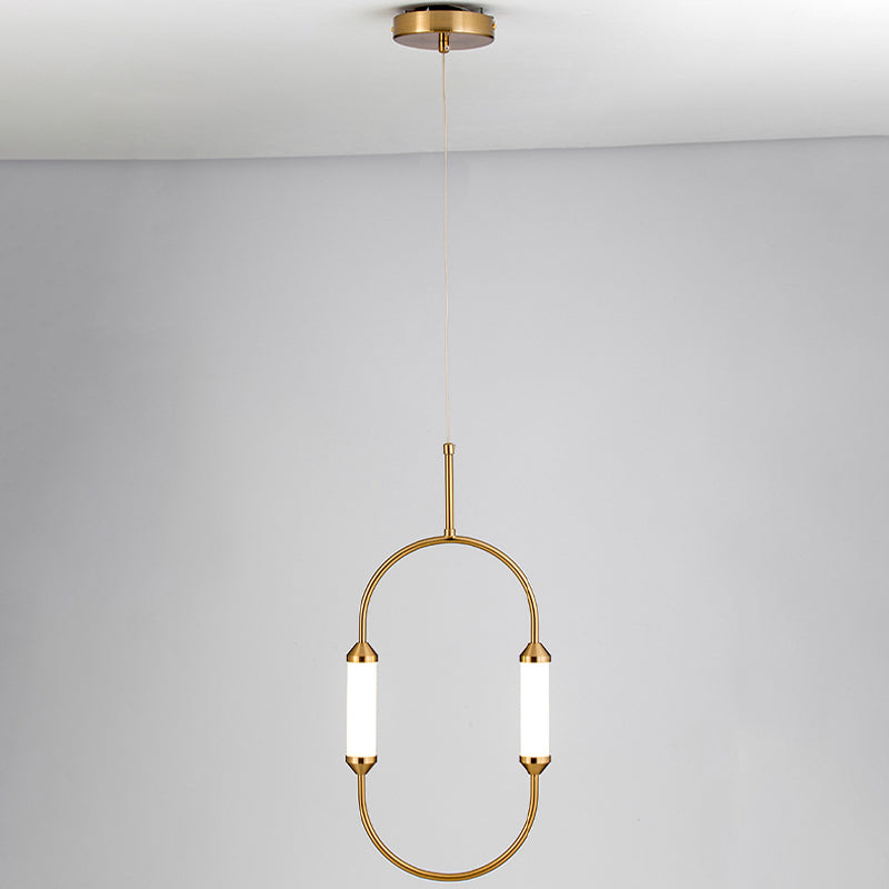 Oblong Metal Hanging Lighting Simplicity LED Gold Pendant Light Fixture with Tube Acrylic Shade