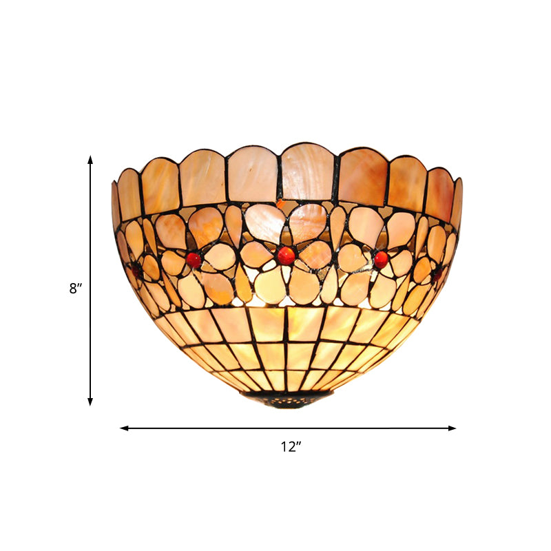 1 Light Floral Sconce Lighting Tiffany Shell Wall Mount Light in Beige for Staircase