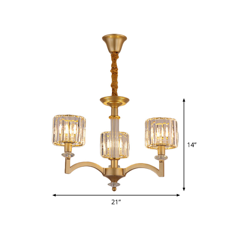 Drum Clear Crystal Ceiling Chandelier Modern 3/8 Heads Gold Suspended Lighting Fixture for Parlor