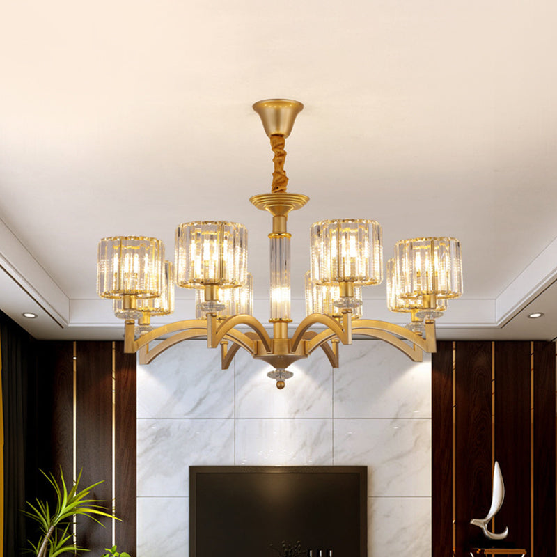 Drum Clear Crystal Ceiling Chandelier Modern 3/8 Heads Gold Suspended Lighting Fixture for Parlor