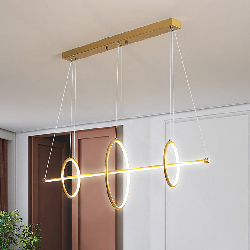 Acrylic Linear Suspension Light Modernist Black/Gold LED Island Pendant Lighting with 3 Rings Design