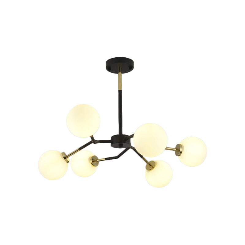 Frosted Glass Global Chandelier Lamp Minimalist 6/8 Bulbs Hanging Ceiling Light in Black