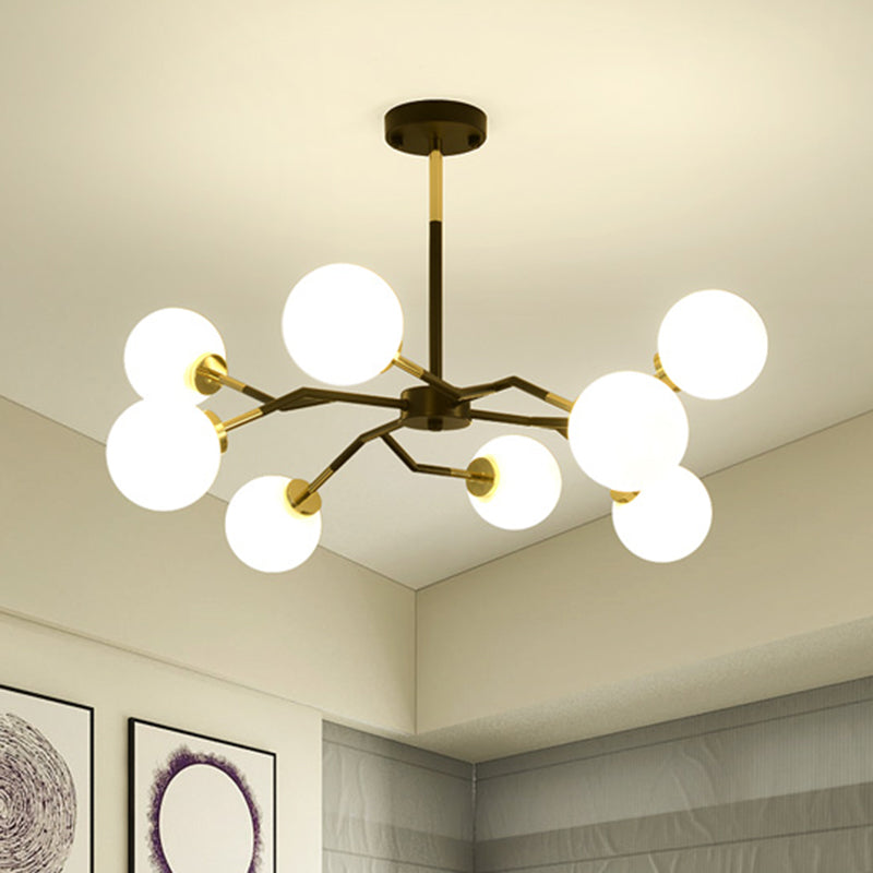 Frosted Glass Global Chandelier Lamp Minimalist 6/8 Bulbs Hanging Ceiling Light in Black