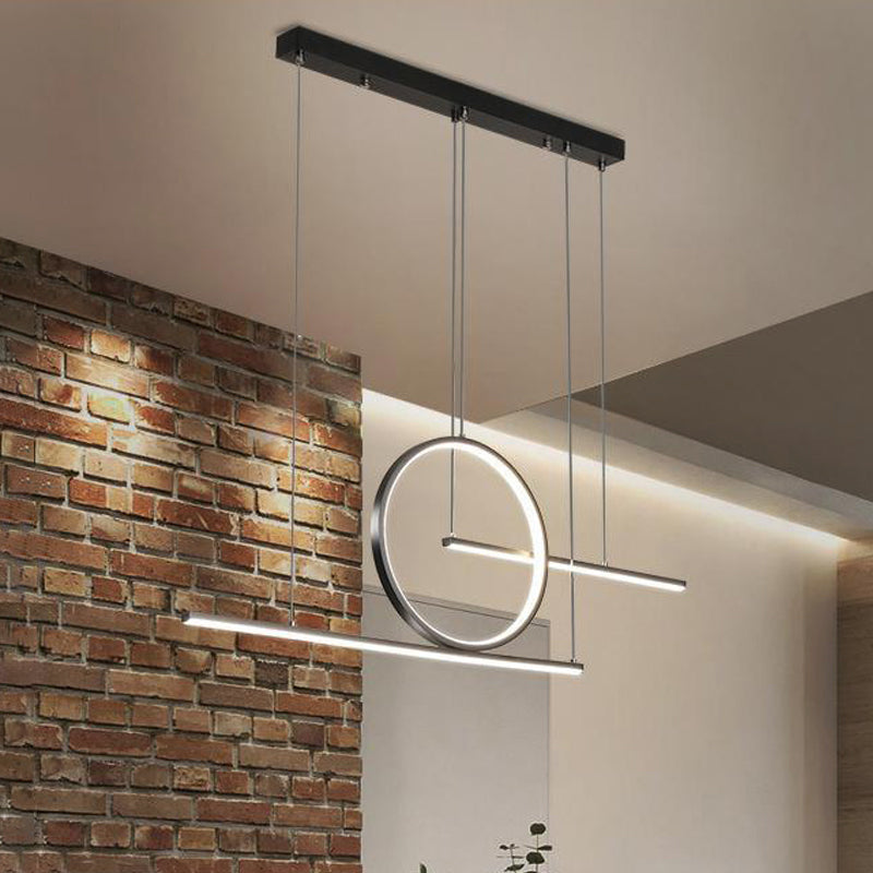 Metal Rounded Pendant Lighting Nordic Black/Gold LED Island Light Fixture with Dual Lines in Warm/White Light