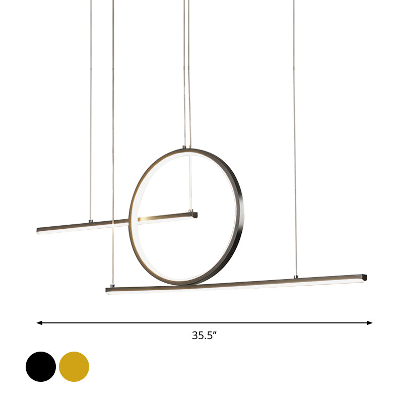 Illuminazione a sospensione arrotondata in metallo lampada da isola a led nere/oro nordico con doppie linee in luce calda/bianca