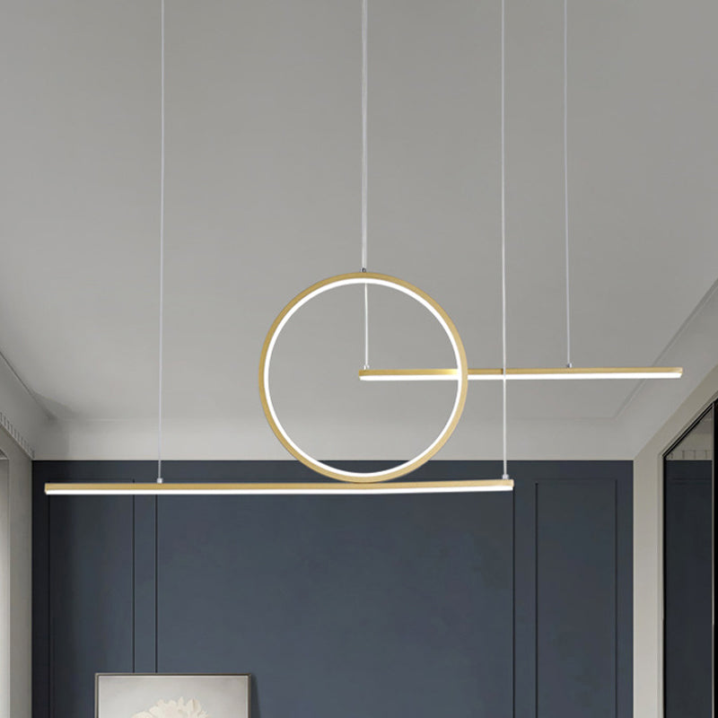 Metal Rounded Pendant Lighting Nordic Black/Gold LED Island Light Fixture with Dual Lines in Warm/White Light