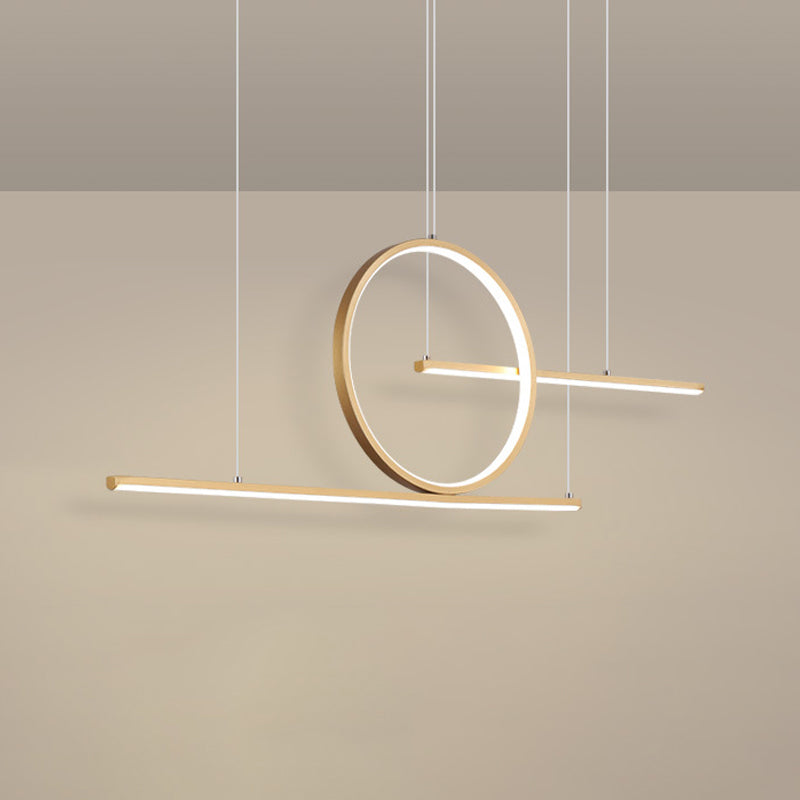 Illuminazione a sospensione arrotondata in metallo lampada da isola a led nere/oro nordico con doppie linee in luce calda/bianca