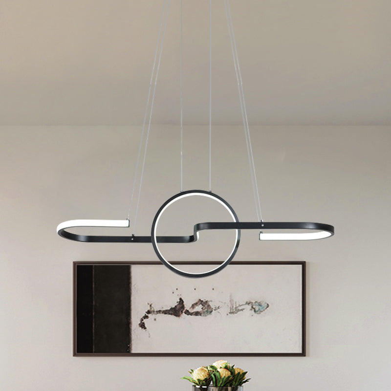 Geometric Dining Room Island Light Metal LED Modernist Hanging Lamp Kit in Black/Gold, Warm/White Light