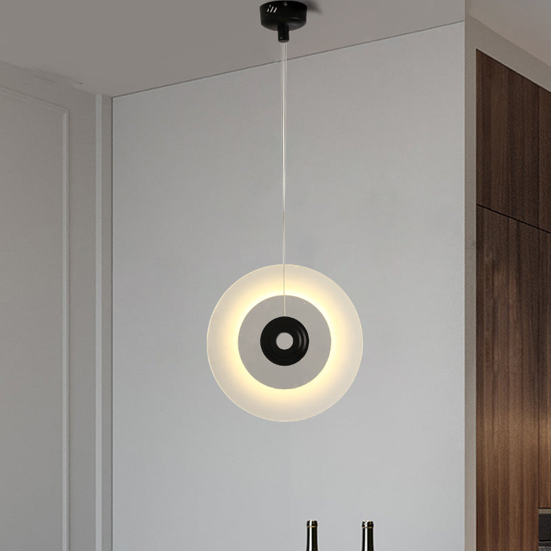 Moderne LED -hanglamp met een witte glazen schaduw Zwart/gouden cirkelvormige hanglamp, 12 "/14"/16 "W