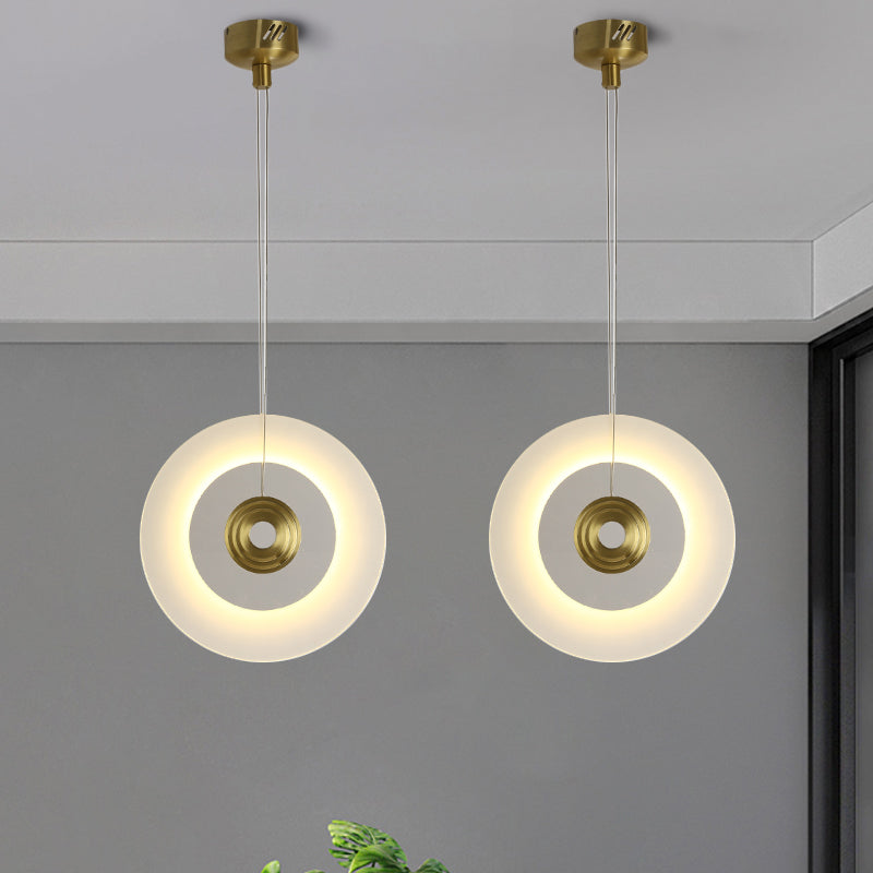 Moderne LED -hanglamp met een witte glazen schaduw Zwart/gouden cirkelvormige hanglamp, 12 "/14"/16 "W
