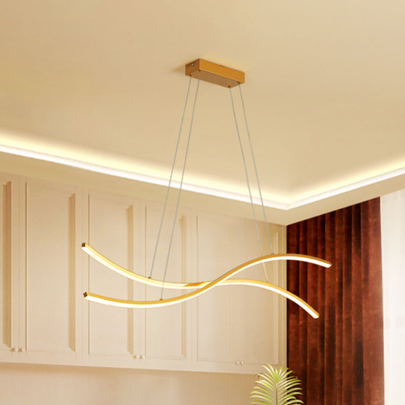 Acrylic Waving Linear Island Pendant Lighting Simple 31.5"/39"/47" W LED Chandelier Light in Gold, Warm/White Light