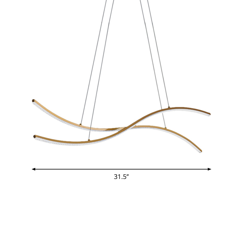 Acrylic Waving Linear Island Pendant Lighting Simple 31.5"/39"/47" W LED Chandelier Light in Gold, Warm/White Light