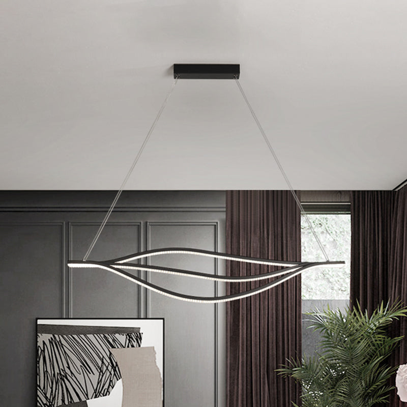 Metallic Leaf-Like Island Lighting Nordic LED Black Pendant Light Kit in Warm/White Light, 31.5"/39"/47" Wide