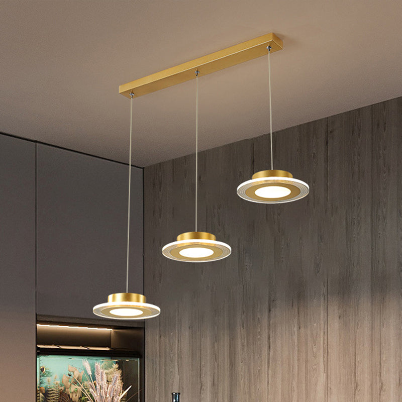 3 Ronde kroonluchter licht eigentijdse acryl -LED Gold Pendant verlichtingsarmatuur in warm/wit licht