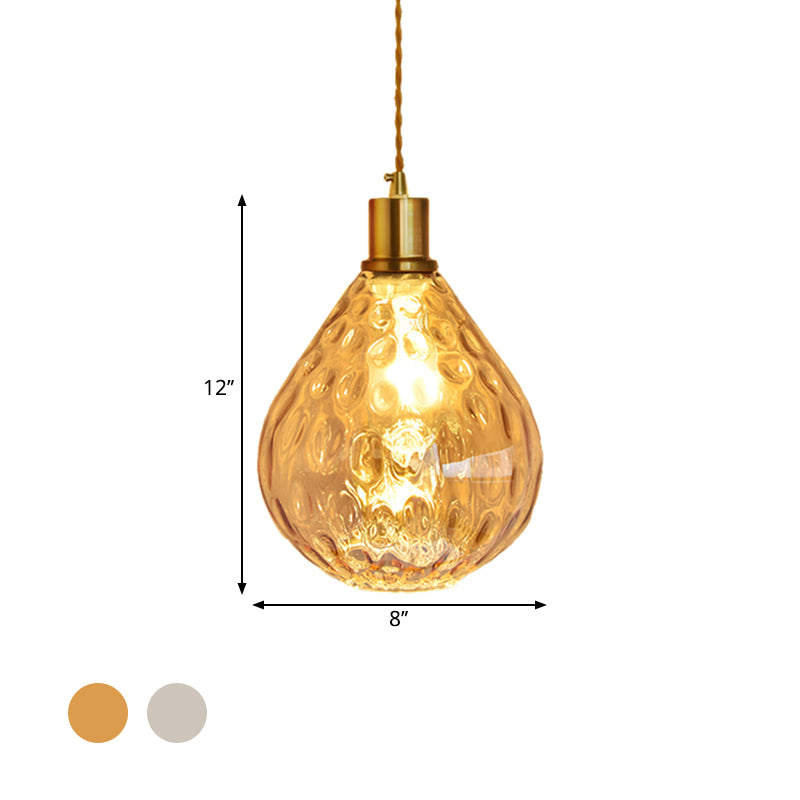 Teardrop Pendant Lighting Modernist Lattice Glass 1 Bulb Amber/Smoky Hanging Light Fixture