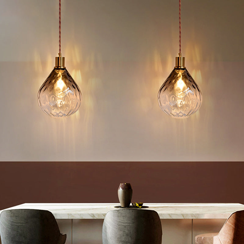 Teardrop Pendant Lighting Modernist Lattice Glass 1 Bulb Amber/Smoky Hanging Light Fixture
