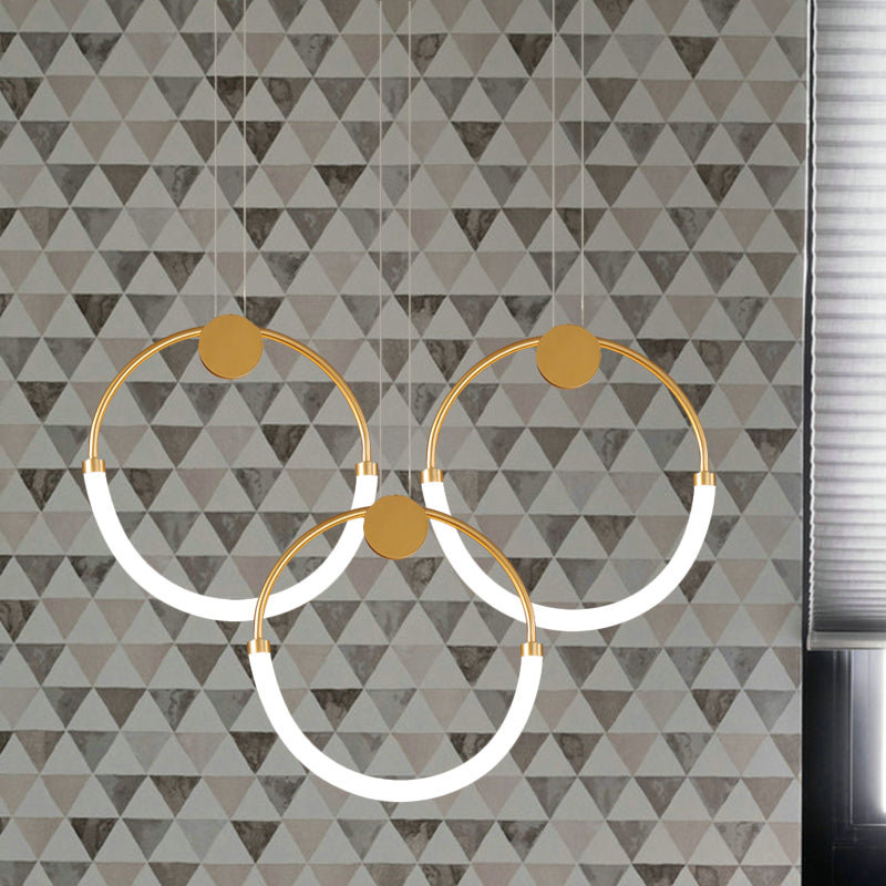 Acrylic Circular Chandelier Lamp Nordic 1/3 Bulbs Gold Pendant Lighting Fixture in Warm/White Light