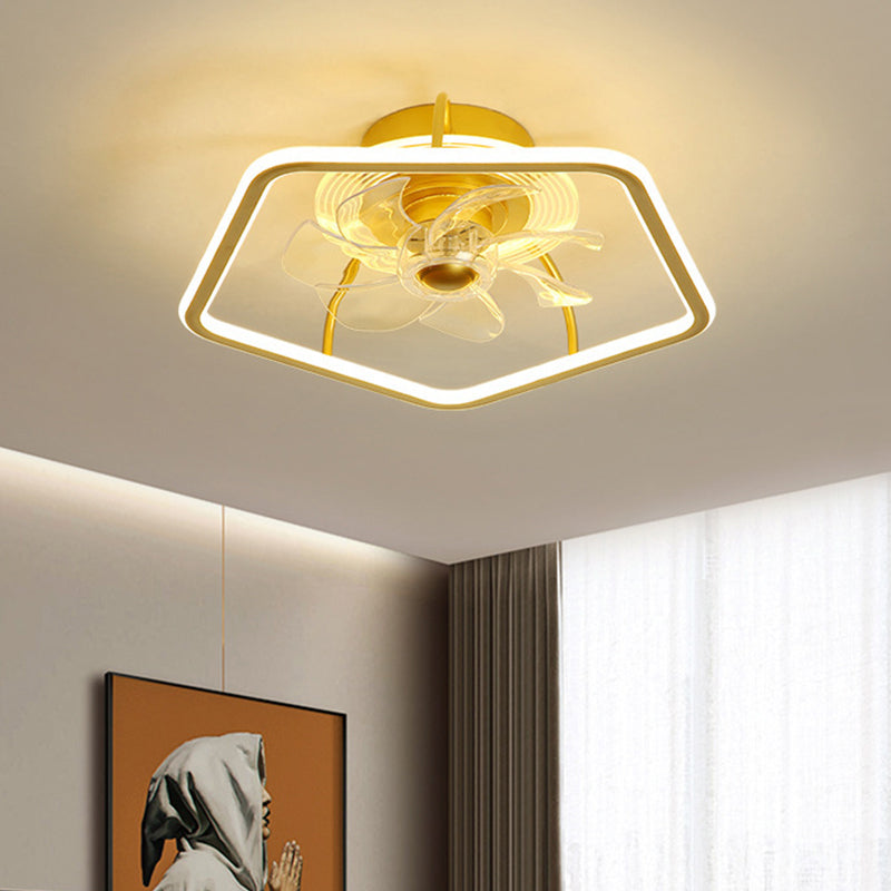 Pentagon Hanging Fan Light Contemporary Acryl 19 "W LED Schlafzimmer Semi Flush Mount in Schwarz/Gold, 7 Klingen