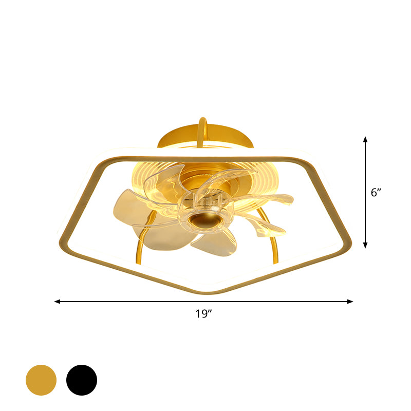 Pentagon Hanging Fan Light Contemporary Acryl 19 "W LED Schlafzimmer Semi Flush Mount in Schwarz/Gold, 7 Klingen
